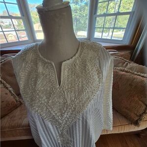 Elegant White Embroidered abaya Syrian fabric called cream and honey